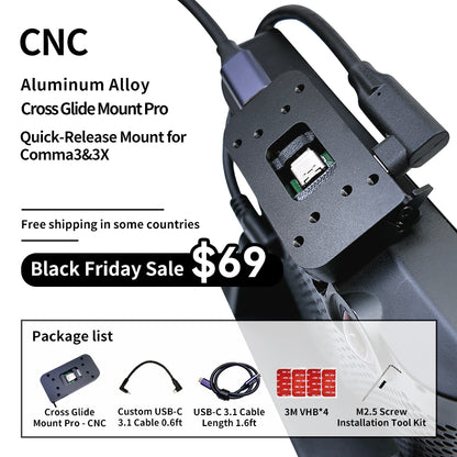 "Cross Glide Mount - Pro" Quick-Release Mount for Openpilot Comma3&3X