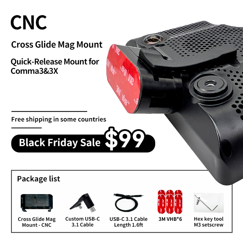 "Cross Glide Mag Mount" Magnetic Quick-Release Mount for Openpilot Comma3&3X,CNC Precision Machining