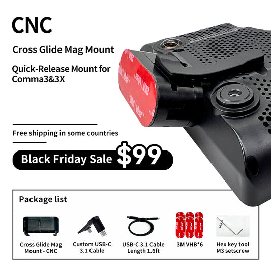"Cross Glide Mag Mount" Magnetic Quick-Release Mount for Openpilot Comma3&3X,CNC Precision Machining
