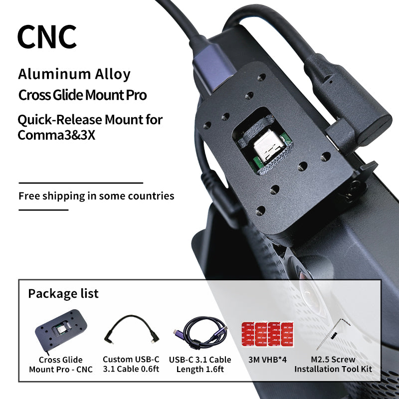 "Cross Glide Mount Pro" NonMagnetic Quick-Release Mount for Openpilot Comma 3 / 3X / 4