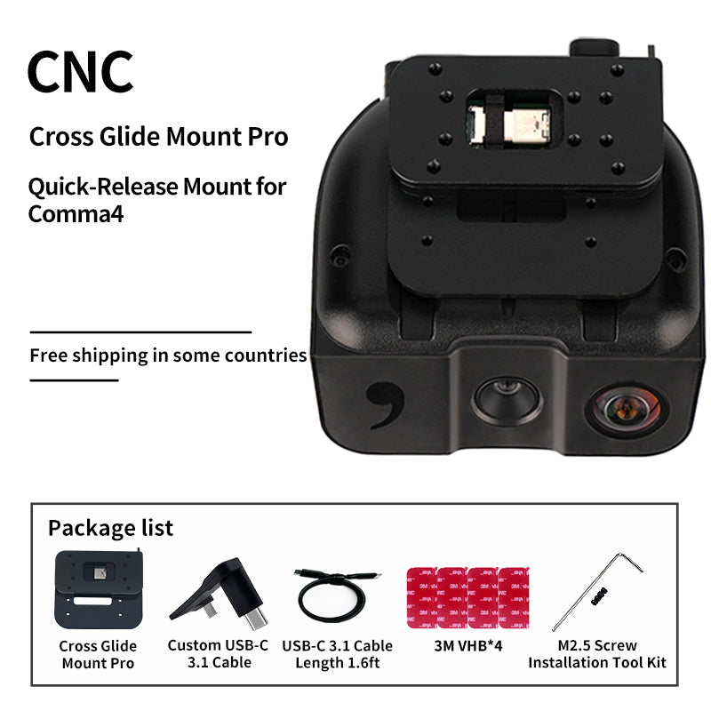 "Cross Glide Mount Pro" NonMagnetic Quick-Release Mount for Openpilot Comma 3 / 3X / 4