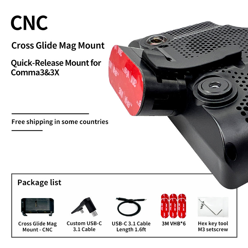 "Cross Glide Mag Mount" Magnetic Quick-Release Mount for Openpilot Comma 3 / 3X / 4