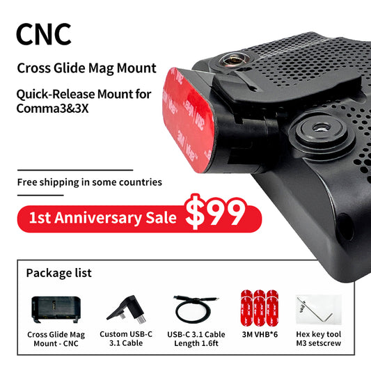 "Cross Glide Mag Mount" Magnetic Quick-Release Mount for Openpilot Comma3&3X,CNC Precision Machining